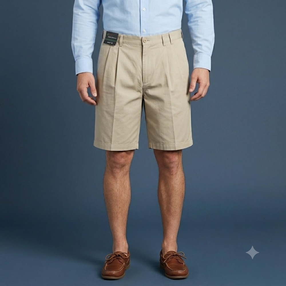Greg Norman Golf Shorts Mens 36 Khaki Tan Flat Front Embroidered NWT